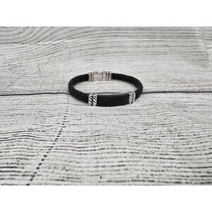 Effy Men’s Sterling Silver Onyx Leather Braided Bracelet .925 8″ Excellent